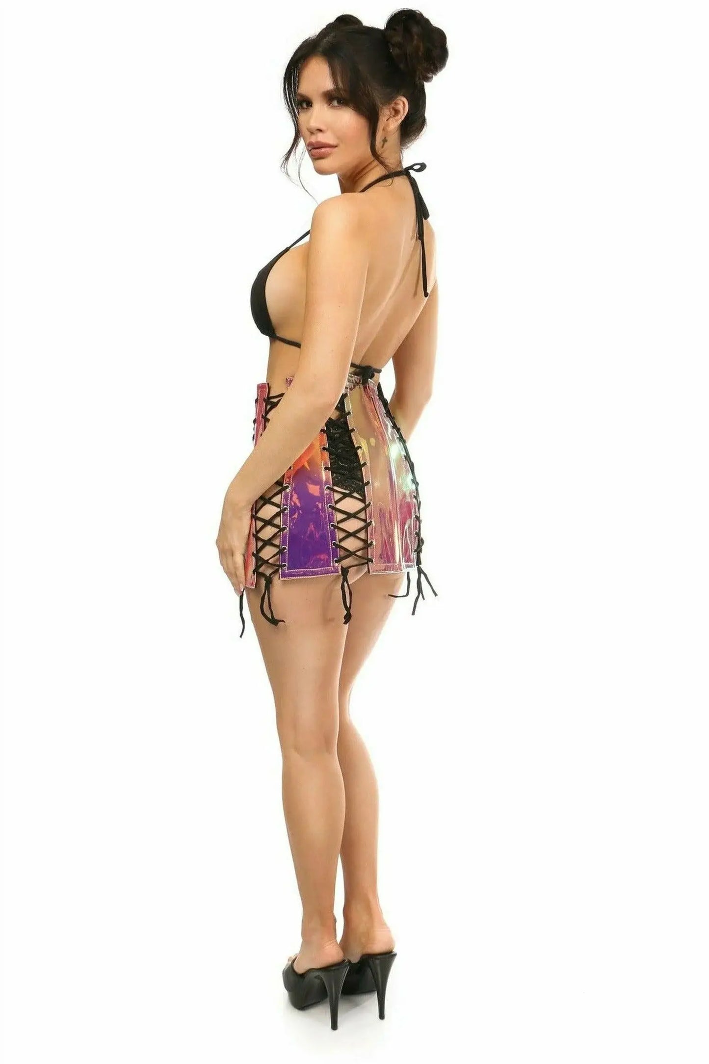 Daisy Corsets Rainbow Gold Holo Lace-Up Skirt - Daisy Corsets - Flyclothing LLC