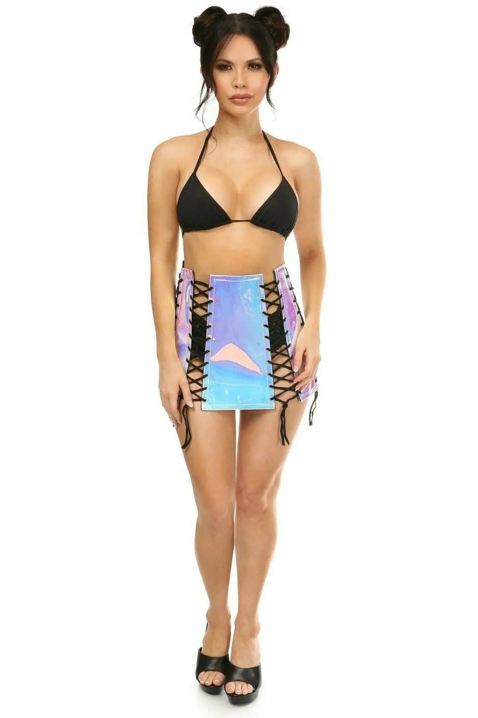 Daisy Corsets Blue/Purple Holo Lace-Up Skirt - Daisy Corsets - Flyclothing LLC