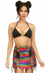 Daisy Corsets Rainbow Glitter PVC Lace-Up Skirt - Daisy Corsets - Flyclothing LLC
