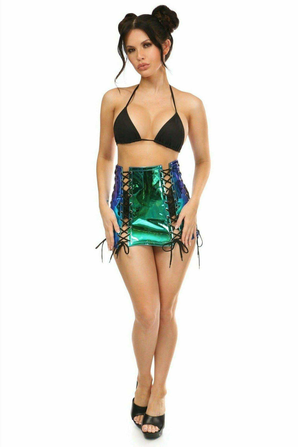 Daisy Corsets Blue/Teal Holo Lace-Up Skirt - Daisy Corsets - Flyclothing LLC