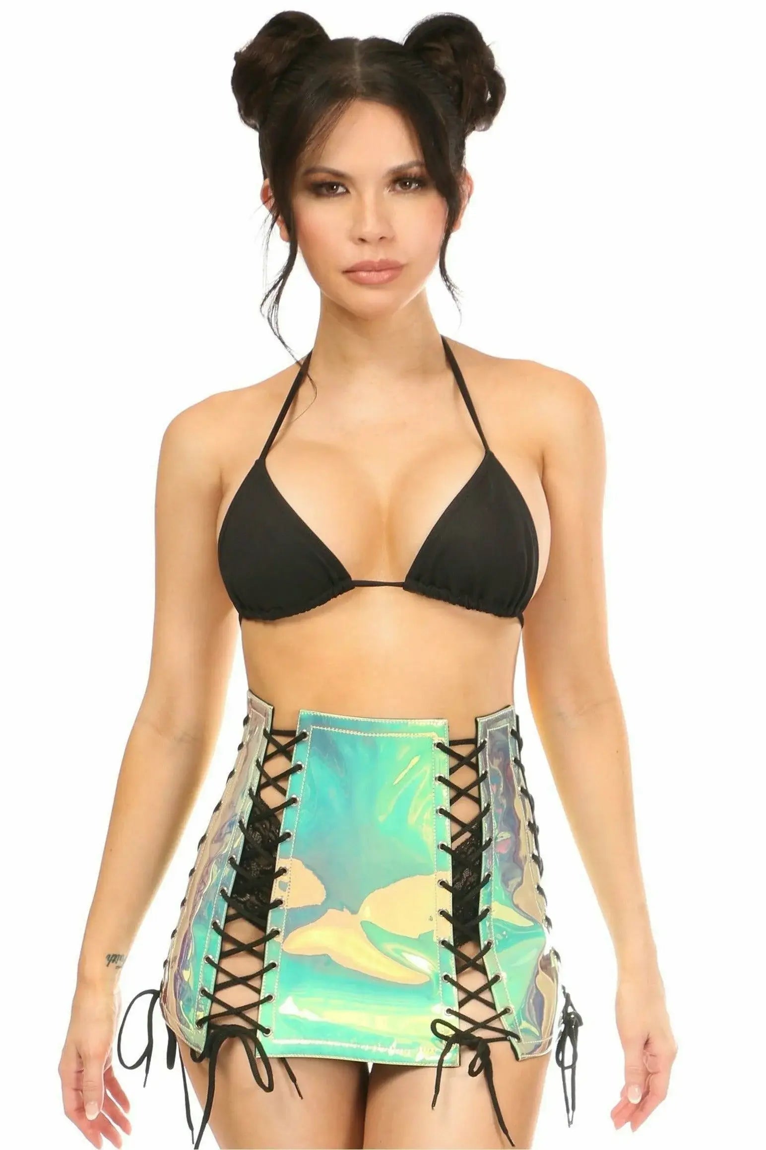 Daisy Corsets Mint Holo Lace-Up Skirt - Daisy Corsets - Flyclothing LLC