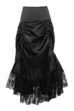 Daisy Corsets Black Satin & Lace Gothic Long Hi Low Bustle Skirt - Daisy Corsets