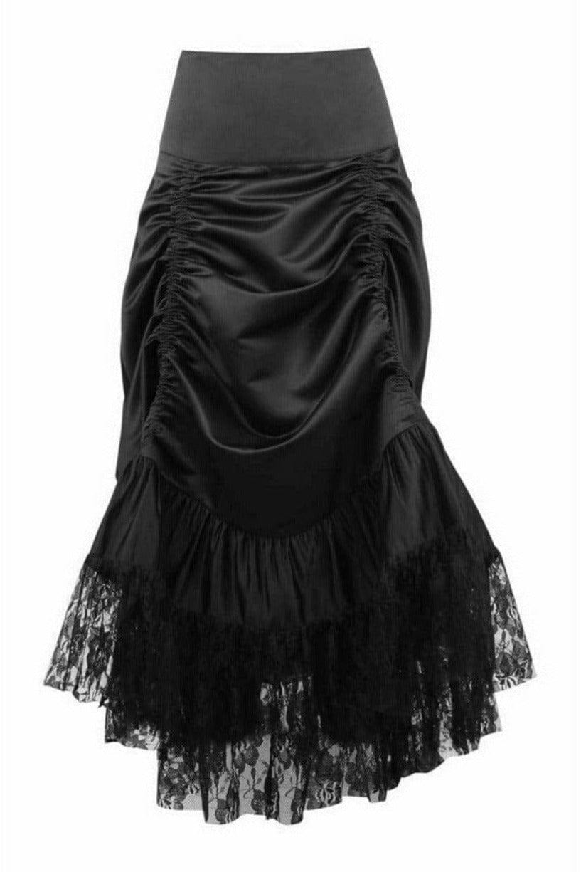 Daisy Corsets Black Satin & Lace Gothic Long Hi Low Bustle Skirt - Daisy Corsets