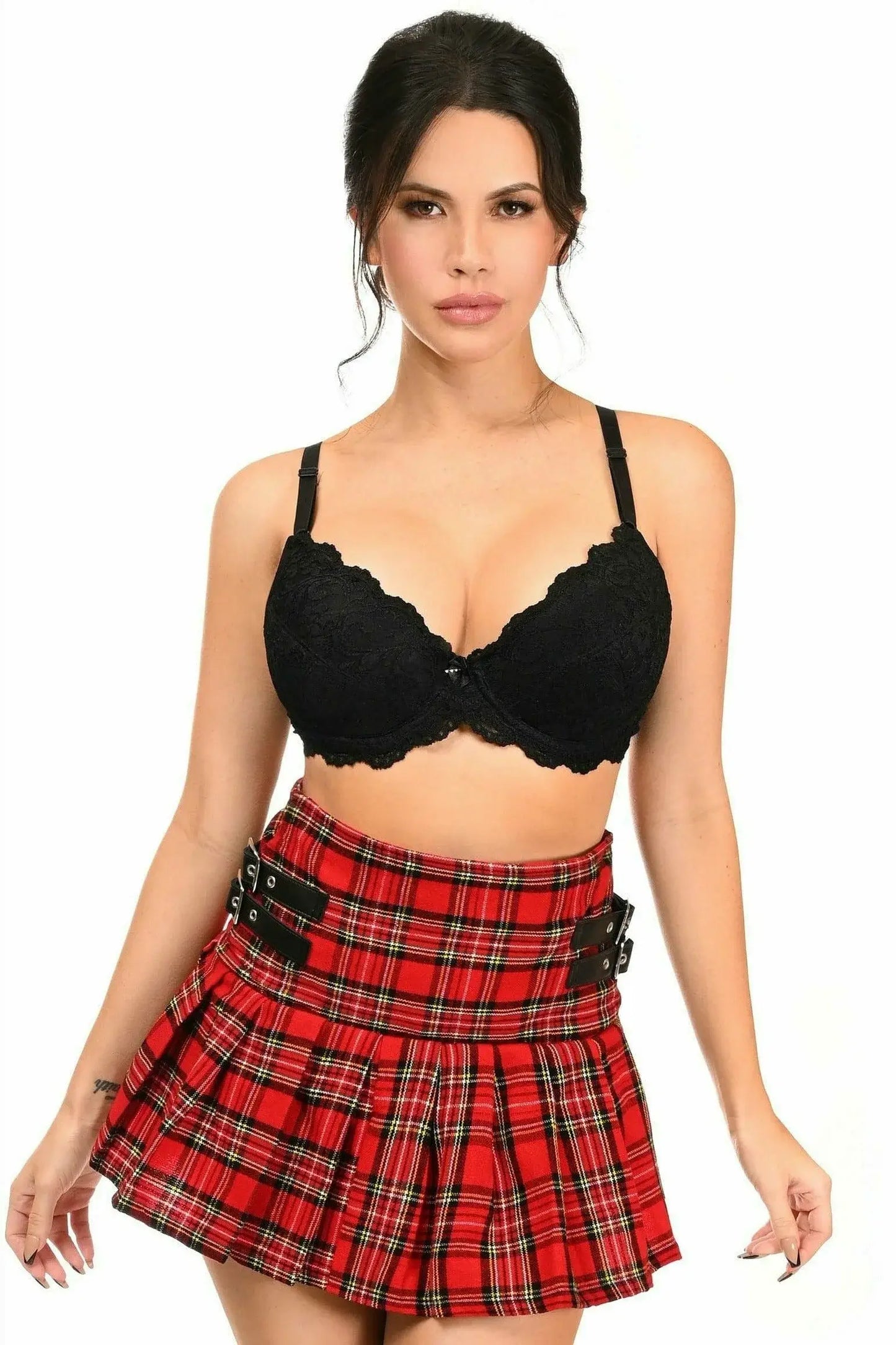 Daisy Corsets Red Plaid Pleated Skirt w/Buckles - Daisy Corsets - Flyclothing LLC
