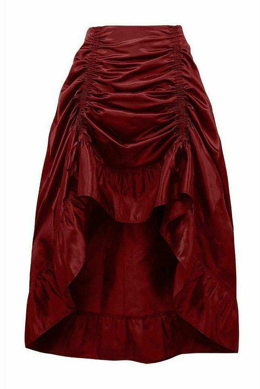 Daisy Corsets Wine Satin Hi Low Ruched Ruffle Skirt - Daisy Corsets - Flyclothing LLC