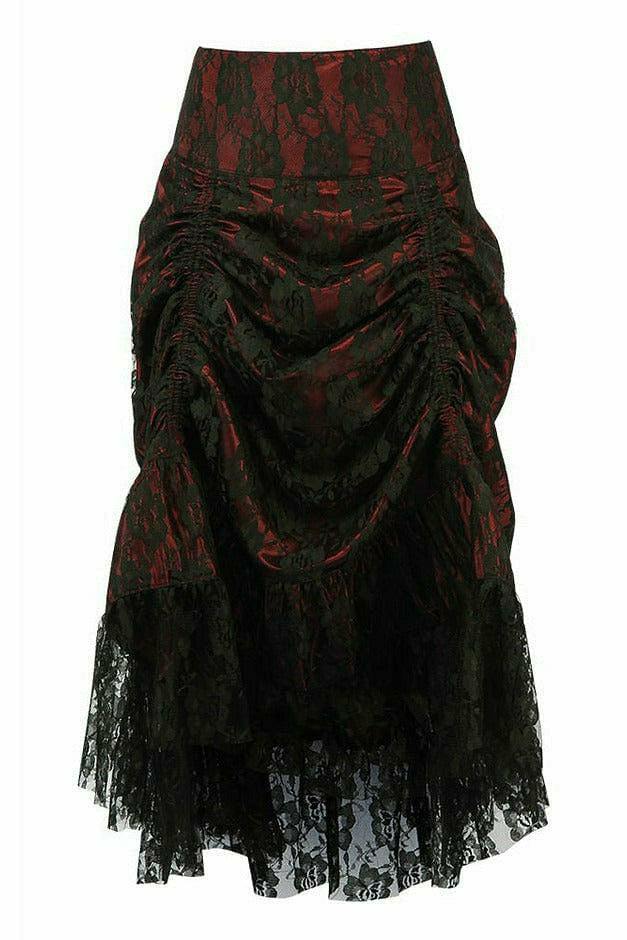 Daisy Corsets Red w/Black Lace Overlay Ruched Bustle Skirt - Daisy Corsets