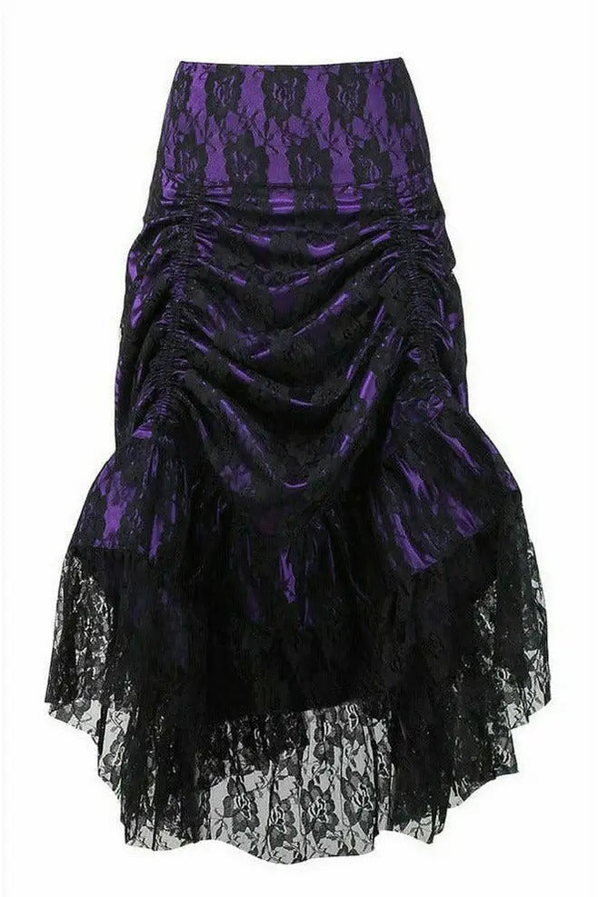 Daisy Corsets Purple w/Black Lace Overlay Ruched Bustle Skirt - Daisy Corsets - Flyclothing LLC