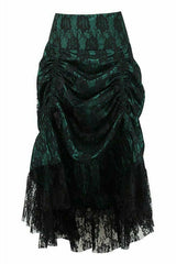 Daisy Corsets Dark Green w/Black Lace Overlay Ruched Bustle Skirt
