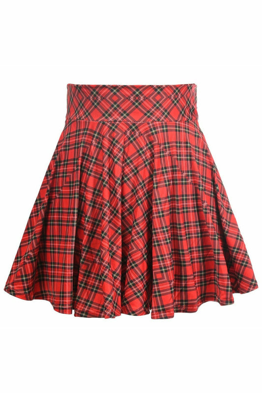 Daisy Corsets Red Plaid Stretch Lycra Skirt