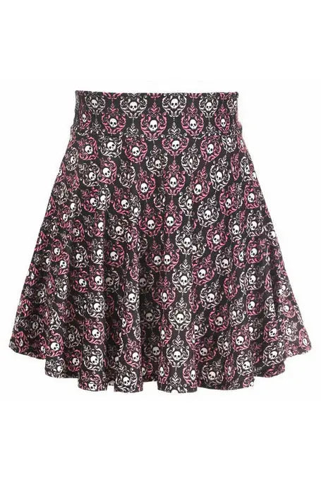 Daisy Corsets Pink & White Skulls Stretch Lycra Skirt - Daisy Corsets - Flyclothing LLC