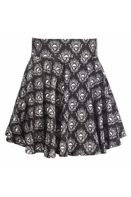 Daisy Corsets Black & White Skulls Stretch Lycra Skirt - Daisy Corsets - Flyclothing LLC