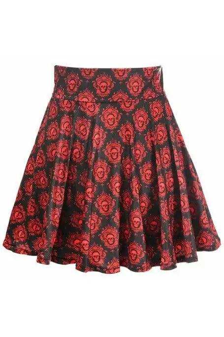Daisy Corsets Black & Red Skulls Stretch Lycra Skirt - Daisy Corsets - Flyclothing LLC