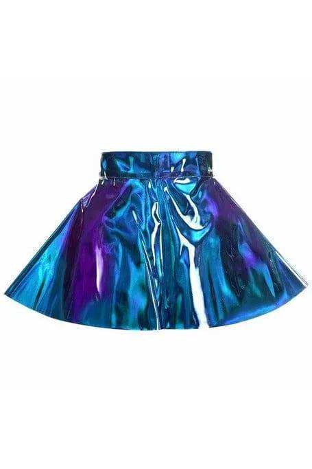 Daisy Corsets Blue/Teal Holo Skater Skirt - Daisy Corsets - Flyclothing LLC