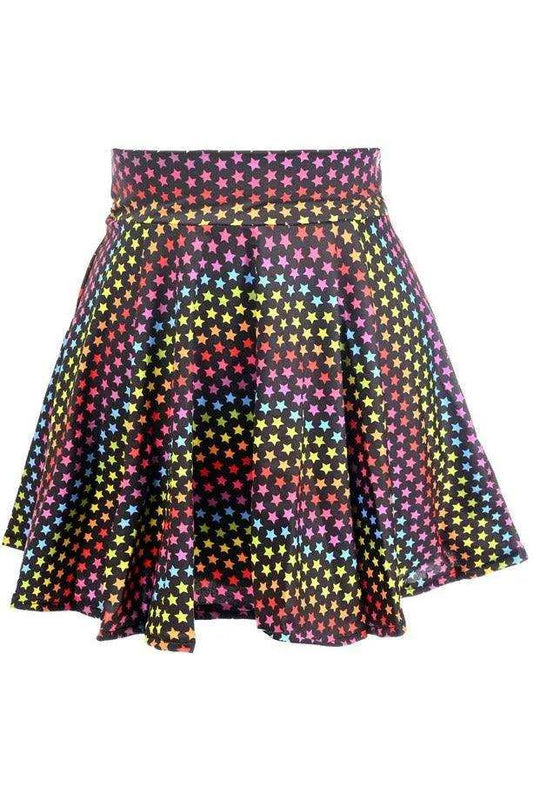 Daisy Corsets Rainbow Stars Print Stretch Lycra Skirt - Daisy Corsets - Flyclothing LLC