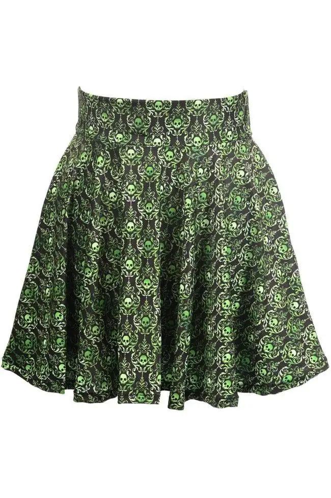 Daisy Corsets Green Skulls Gothic Print Stretch Lycra Skirt - Daisy Corsets