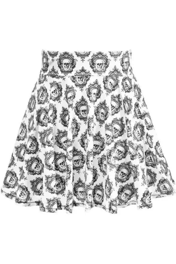 Daisy Corsets White/Black Gothic Skull Print Stretch Lycra Skirt - Daisy Corsets