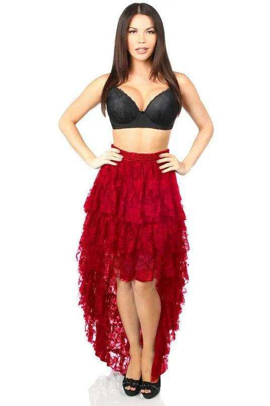 Daisy Corsets Red High Low Lace Skirt - Daisy Corsets - Flyclothing LLC