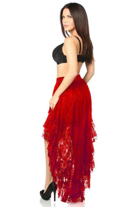 Daisy Corsets Red High Low Lace Skirt - Daisy Corsets - Flyclothing LLC
