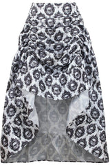 Daisy Corsets White & Black Skull Satin Adjustable High Low Skirt - 34" Long - Daisy Corsets