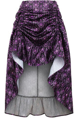Daisy Corsets Purple & Black Skull Satin Adjustable High Low Skirt - 34" Long - Daisy Corsets