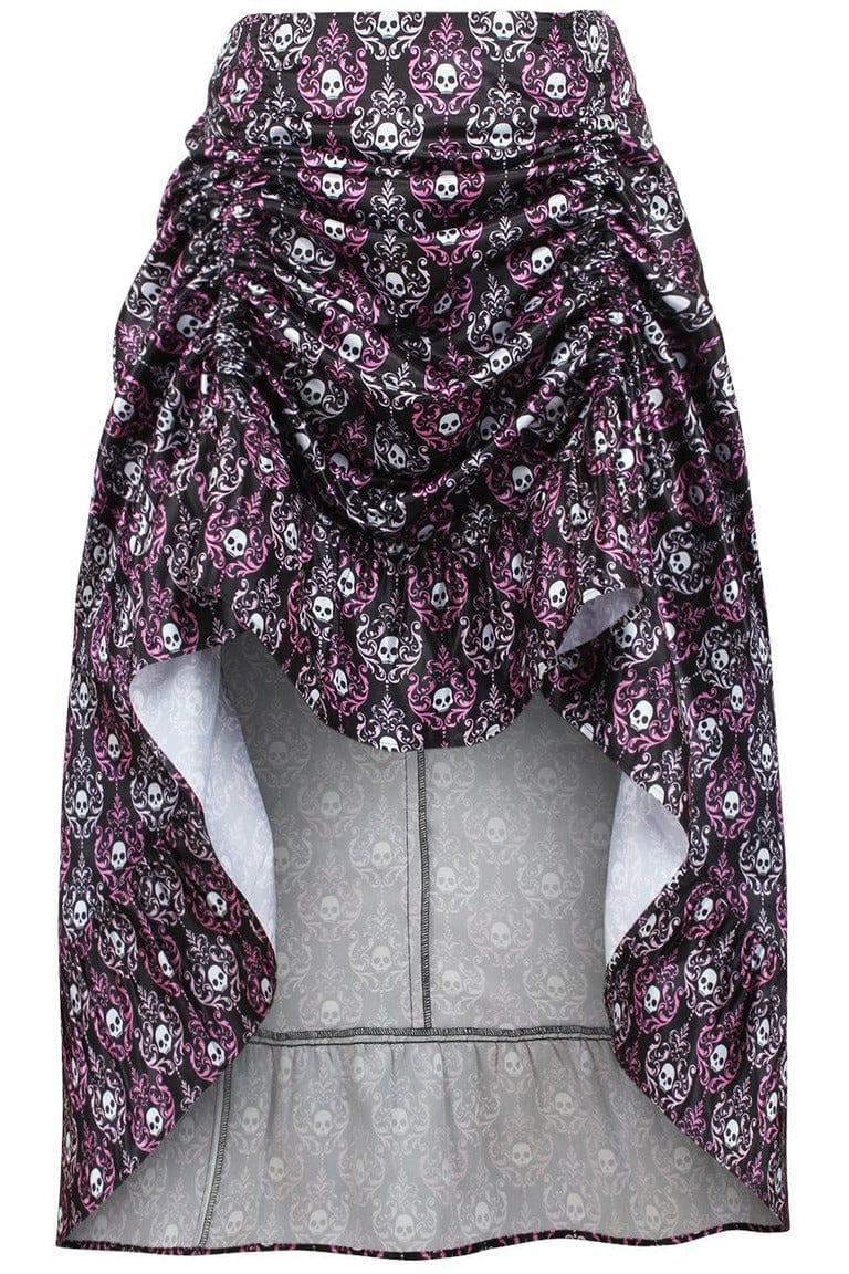 Daisy Corsets Black/White/Purple Skull Satin Adjustable High Low Skirt - 34" Long - Daisy Corsets