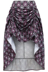 Daisy Corsets Black/White/Purple Skull Satin Adjustable High Low Skirt - 34" Long - Daisy Corsets