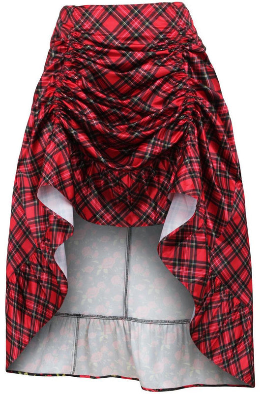 Daisy Corsets Red Plaid Satin Adjustable High Low Skirt - 34" Long - Daisy Corsets