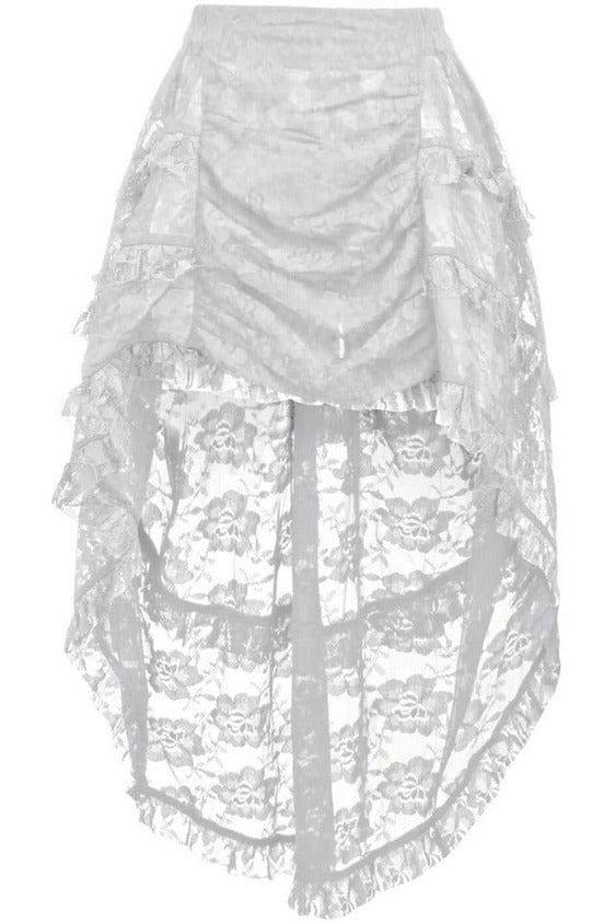 Daisy Corsets White Lace Ruched Front High Low Lace Skirt - Daisy Corsets