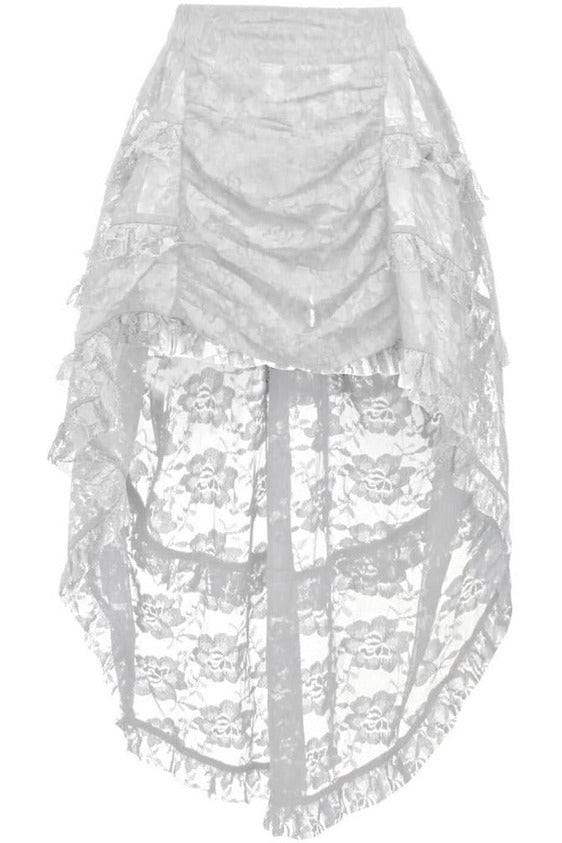 Daisy Corsets White Lace Ruched Front High Low Lace Skirt - Daisy Corsets - Flyclothing LLC