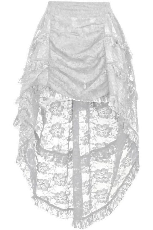 Daisy Corsets White Lace Ruched Front High Low Lace Skirt - Daisy Corsets