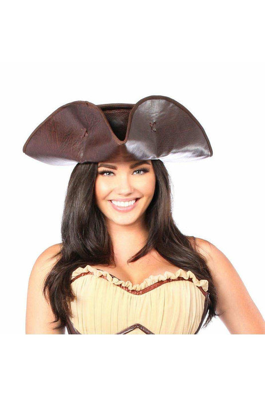 Dark Brown Distressed Faux Leather Pirate Hat - Daisy Corsets - Flyclothing LLC