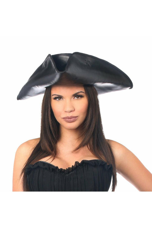 Black Faux Leather Pirate Hat - Flyclothing LLC