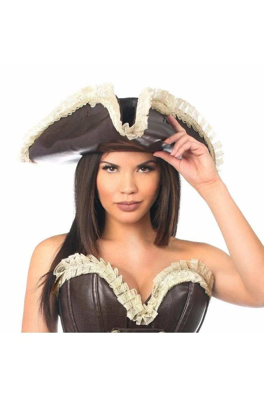 Daisy Corsets Dark Brown Distressed Faux Leather w/Cream Lace Pirate Hat - Daisy Corsets - Flyclothing LLC
