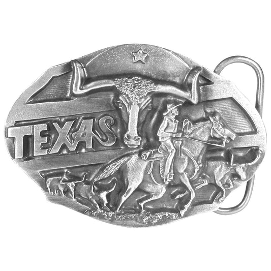 Texas Longhorn Antiqued Belt Buckle - Flyclothing LLC
