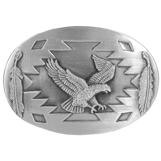 Flying Eagle with Feathers  Antiqued Belt Buckle - Siskiyou Buckle
