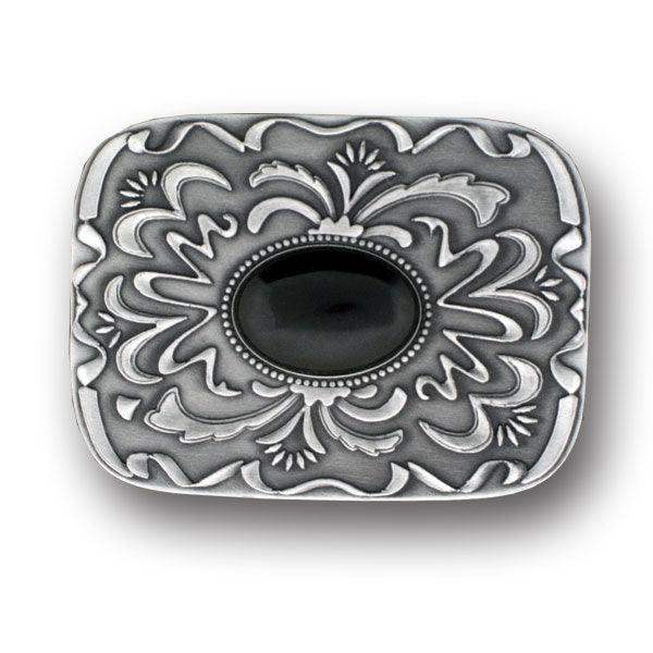 Black Stone with Western Scroll Rhinestone Belt Buckle - Siskiyou Buckle - Flyclothing LLC