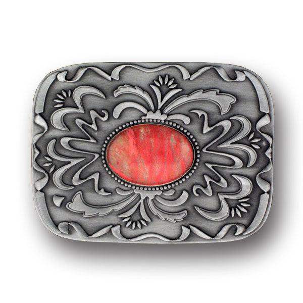 Pink Stone with Western Scroll Rhinestone Belt Buckle - Siskiyou Buckle - Flyclothing LLC