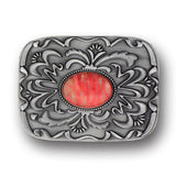 Pink Stone with Western Scroll Rhinestone Belt Buckle - Siskiyou Buckle