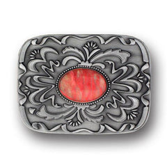 Pink Stone with Western Scroll Rhinestone Belt Buckle - Siskiyou Buckle