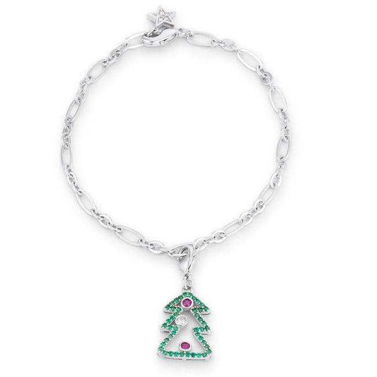 Christmas Tree 0.35ct CZ Rhodium Holiday Charm Bracelet - JGI - Flyclothing LLC