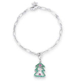 Christmas Tree 0.35ct CZ Rhodium Holiday Charm Bracelet - JGI