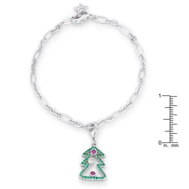 Christmas Tree 0.35ct CZ Rhodium Holiday Charm Bracelet - JGI - Flyclothing LLC
