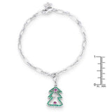 Christmas Tree 0.35ct CZ Rhodium Holiday Charm Bracelet - JGI