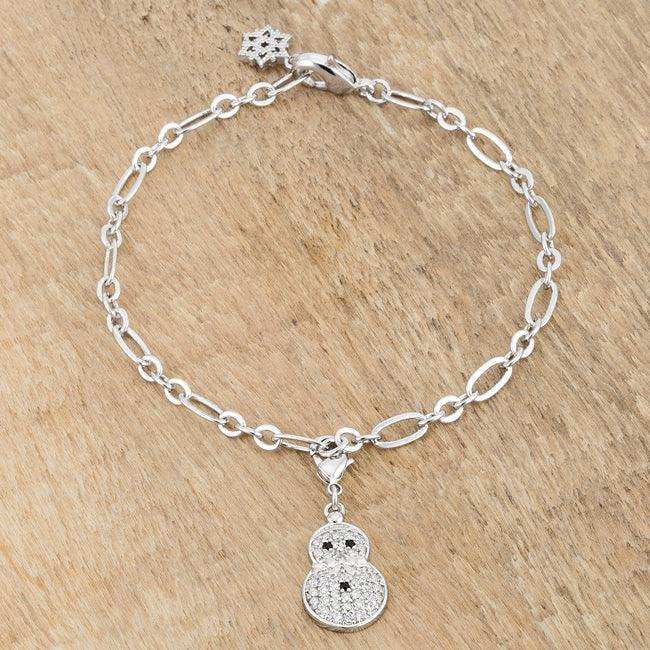 Snowman 0.2ct CZ Rhodium Holiday Charm Bracelet - JGI - Flyclothing LLC