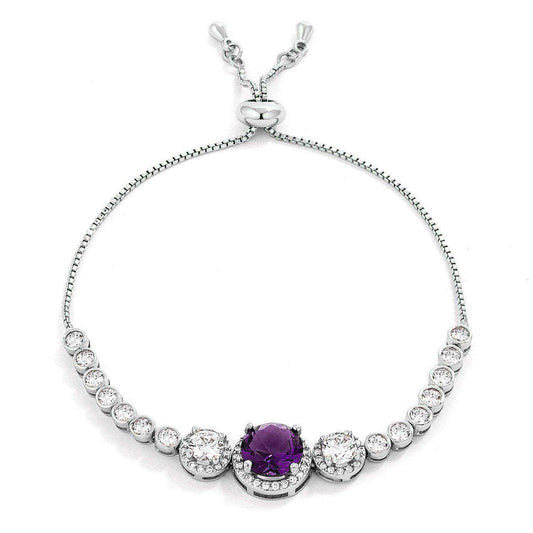 Adjustable Rhodium Plated Graduated Purple & Clear CZ Bolo Style Tennis Bracelet - JGI - Flyclothing LLC