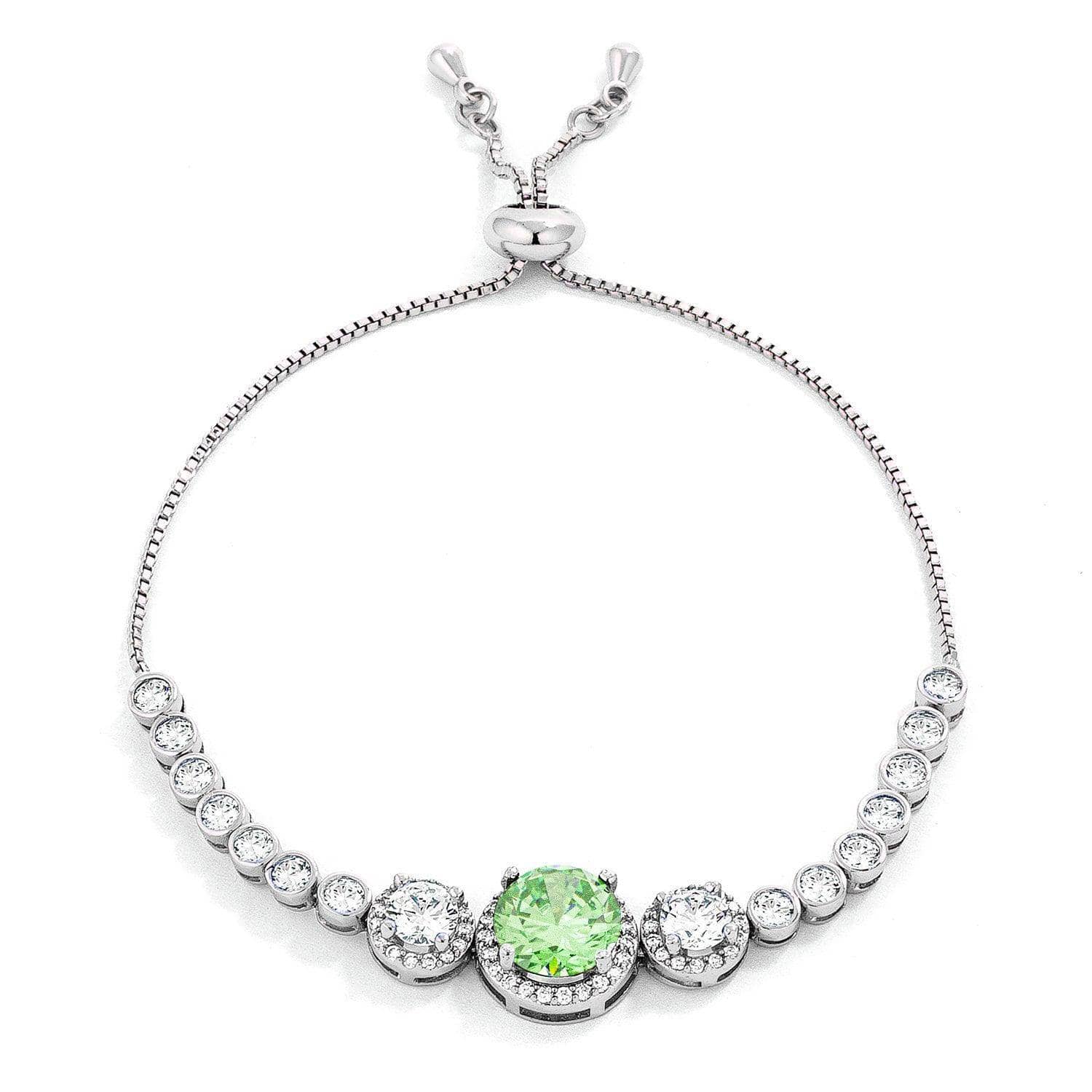 Adjustable Light Green & Clear CZ Bolo Style Tennis Bracelet - JGI
