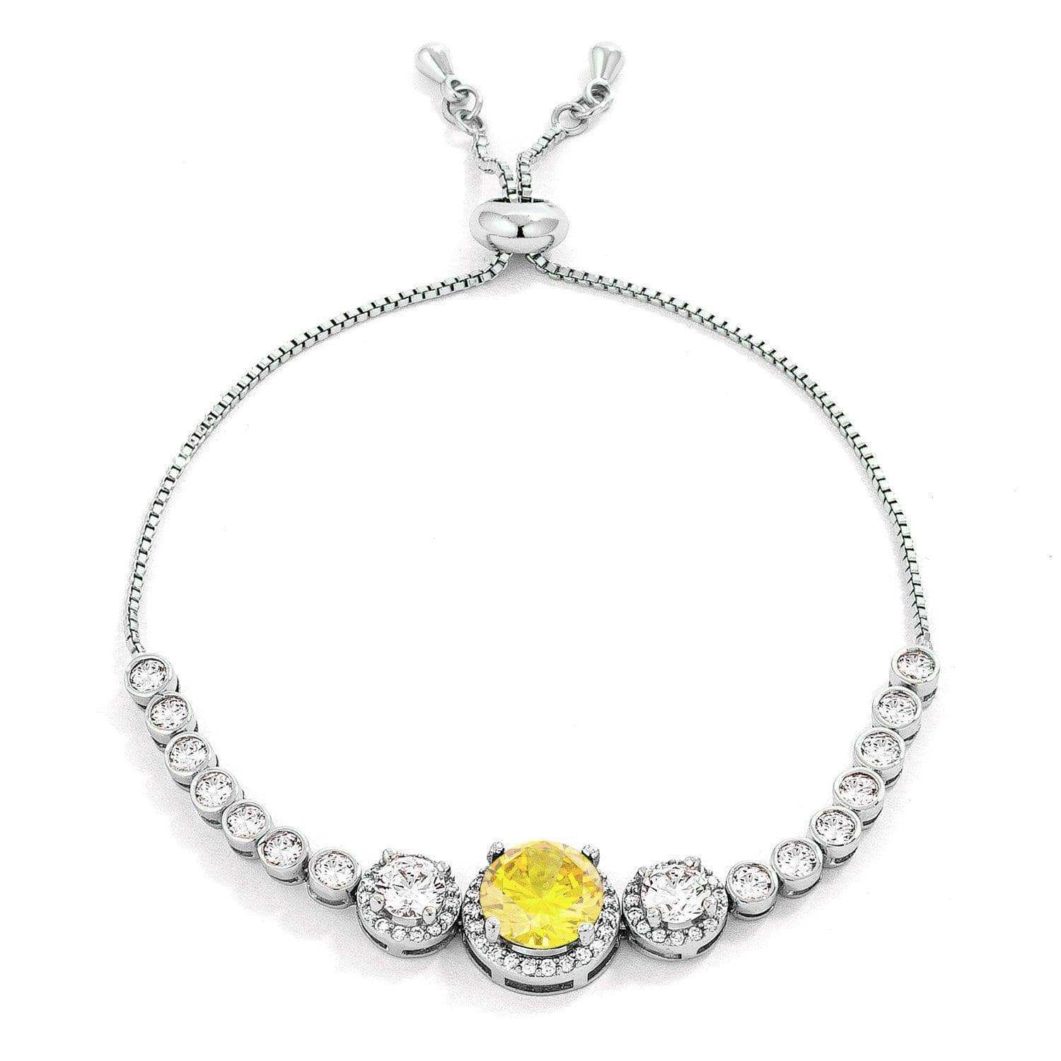 Adjustable Rhodium Plated Graduated Yellow CZ Bolo Style Tennis Bracelet - JGI - Flyclothing LLC