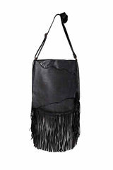 Scully Leather 100% Leather Handbag Fringe/Lace Black Handbag - Flyclothing LLC