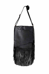 Scully Leather 100% Leather Handbag Fringe/Lace Black Handbag - Scully Leather