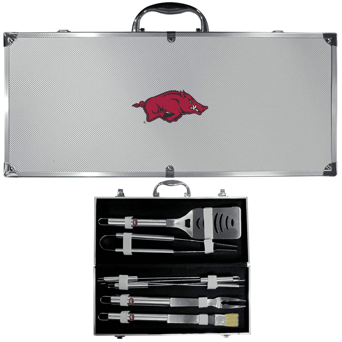 Bbq Razorback Arkansas Razorbacks 8 pc Stainless Steel BBQ Set w/Metal Case ...